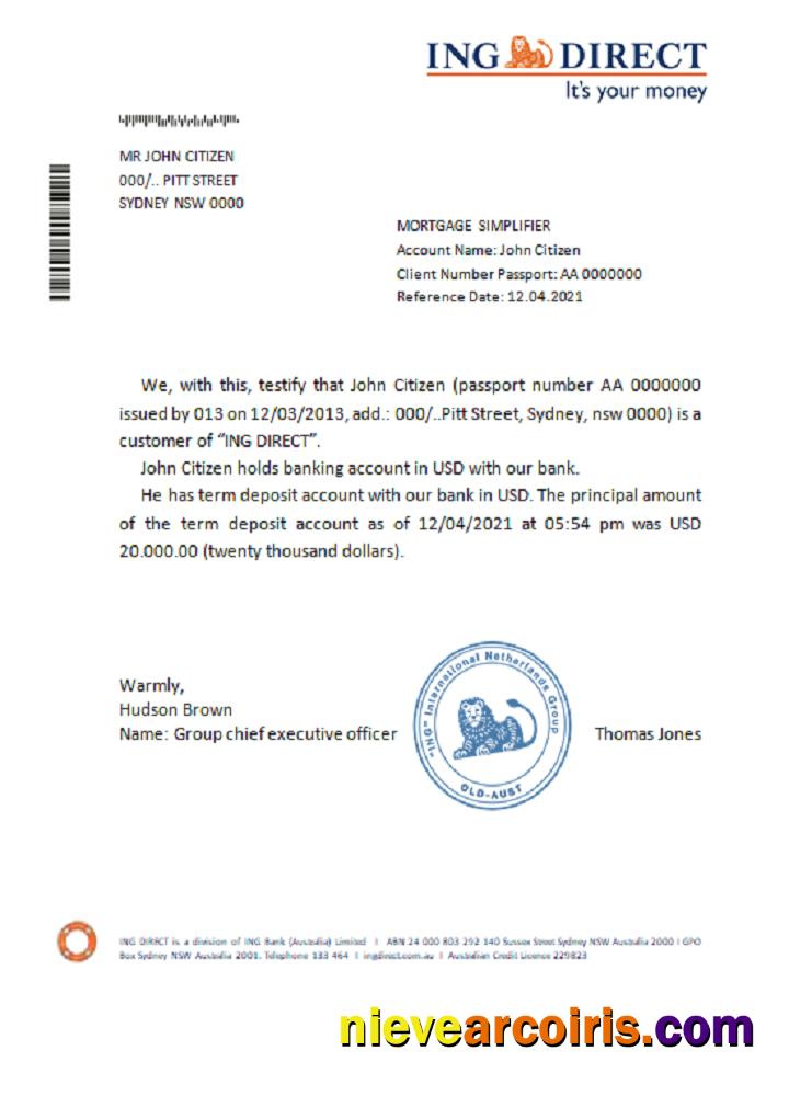 Australia ING direct reference